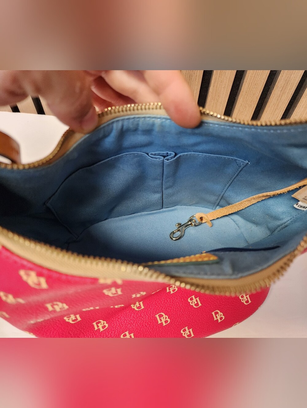 Vintage Dooney & Bourke Red Signature Monogram Hobo with Tan Strap Y2K - Picture 14 of 16